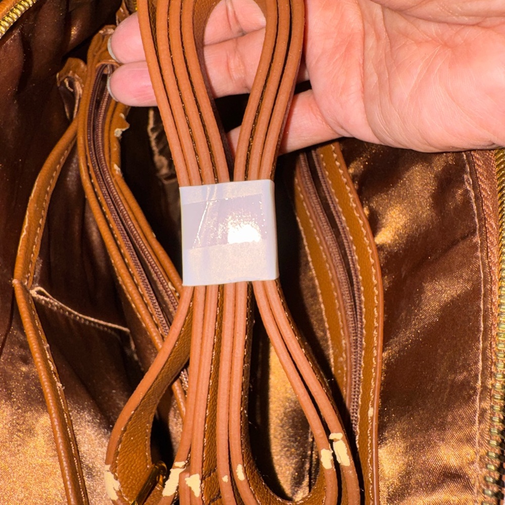 Joy and Iman Tan Leather Satchel with Gold Accents - Picture 7 of 7